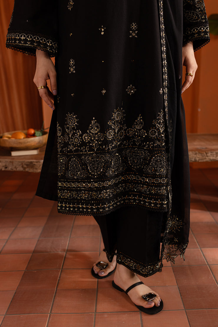 Black Magisk 3Pc - Embroidered Khaddar Dress