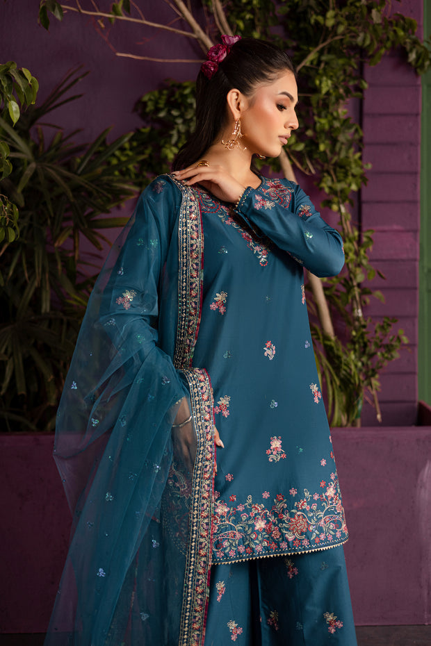 Eshmaal 3Pc - Embroidered Solid Dress