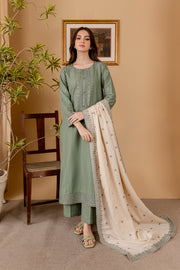 Tea Green 3Pc - Embroidered Khaddar Dress