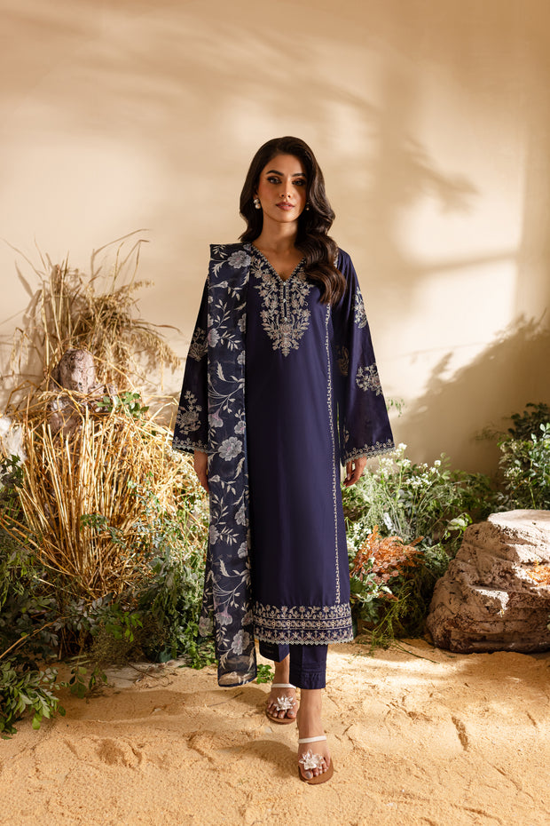 Gloomy 3Pc - Embroidered Lawn Dress