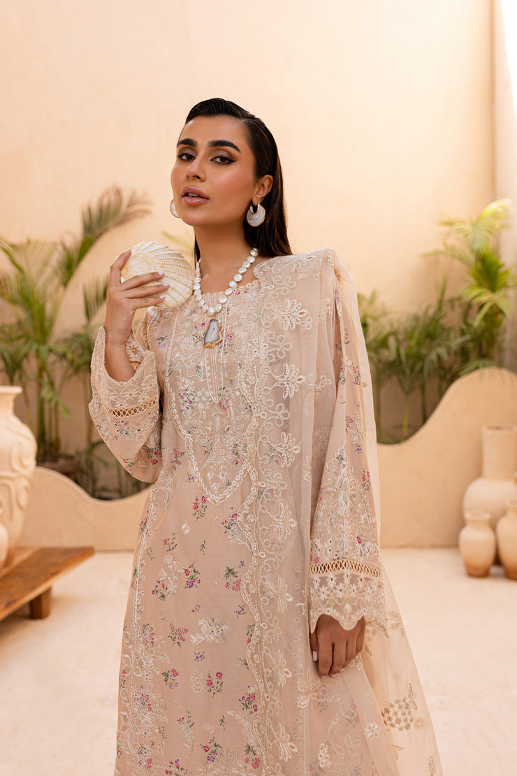 Ammar Peach 3Pc - Embroidered Luxe PRET