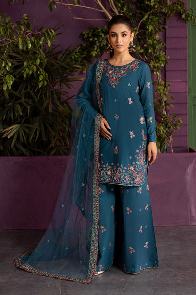 Eshmaal 3Pc - Embroidered Solid Dress