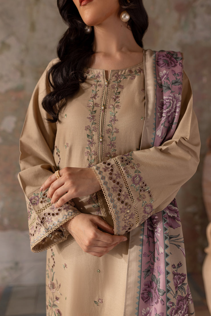 Beige Peel 3Pc - Embroidered Khaddar Dress