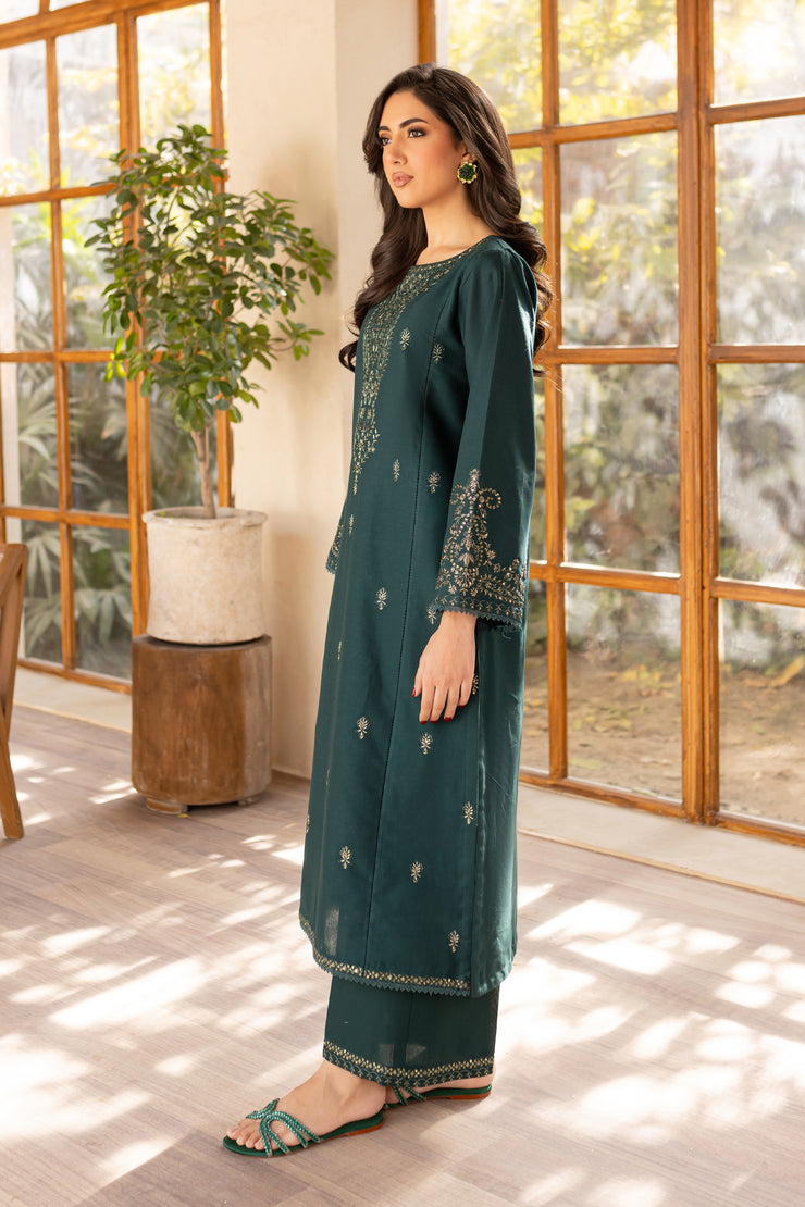 Emerald Dream 2Pc - Embroidered Khaddar Dress