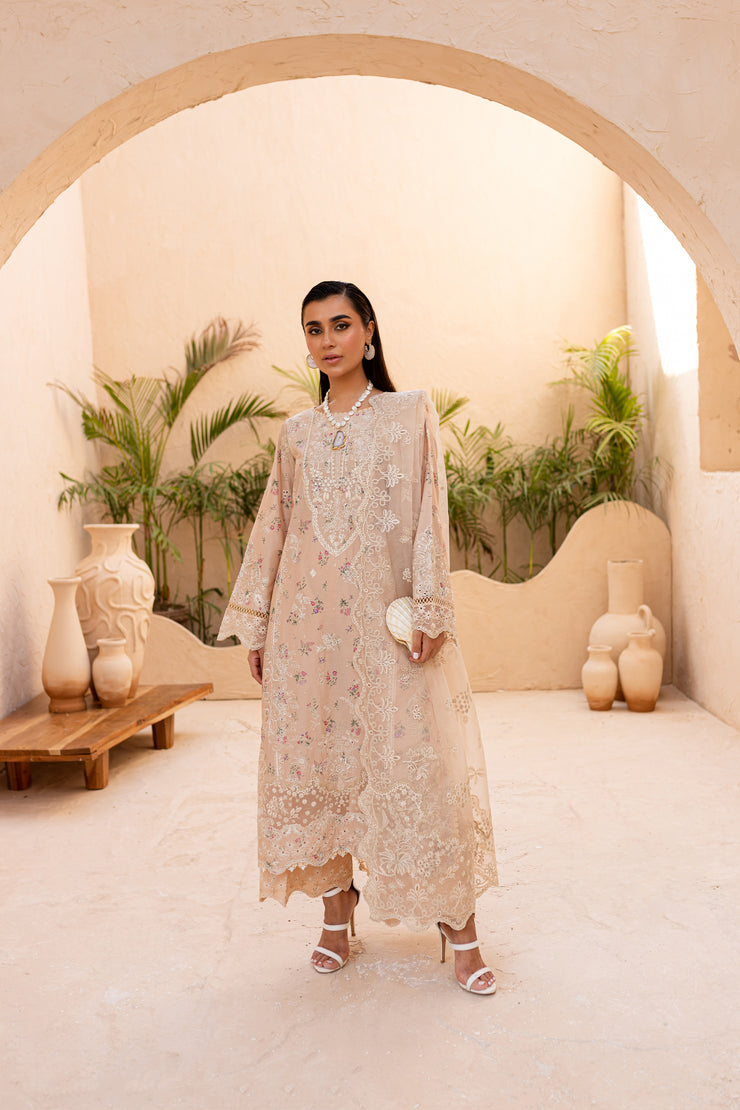 Ammar Peach 3Pc - Embroidered Luxe PRET