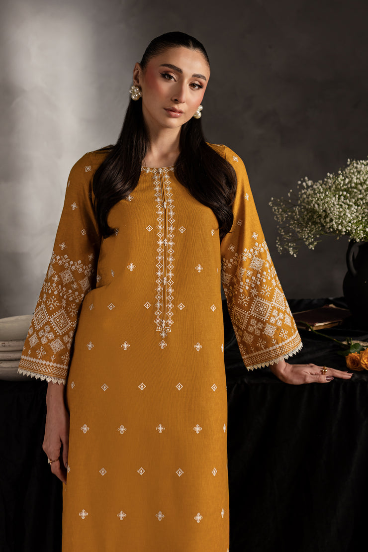 Mustard Jasper 2Pc - Embroidered Karandi dress