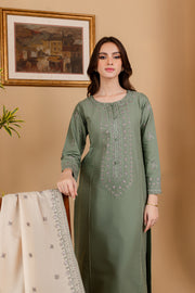 Tea Green 3Pc - Embroidered Khaddar Dress