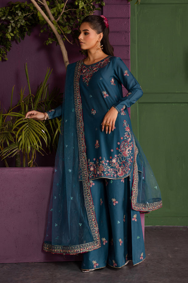 Eshmaal 3Pc - Embroidered Solid Dress