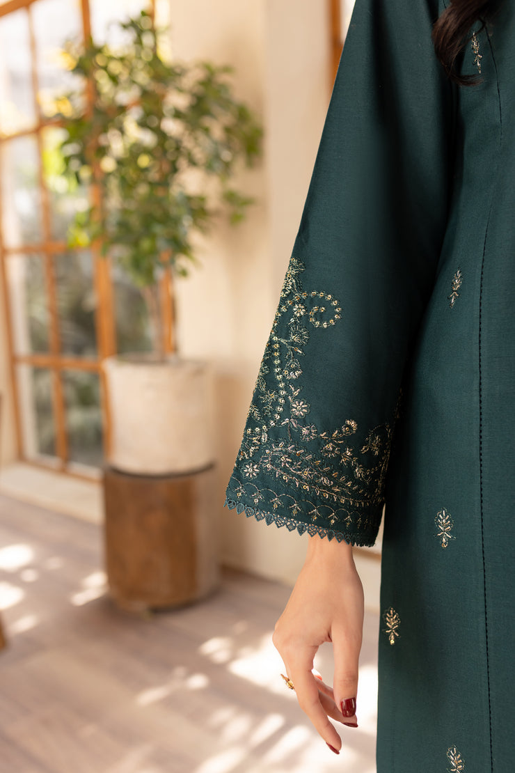 Emerald Dream 2Pc - Embroidered Khaddar Dress