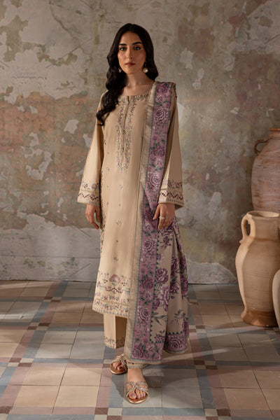 Beige Peel 3Pc - Embroidered Khaddar Dress