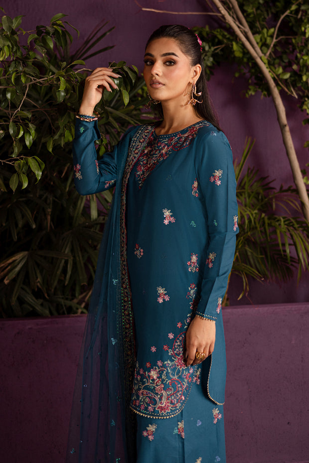 Eshmaal 3Pc - Embroidered Solid Dress