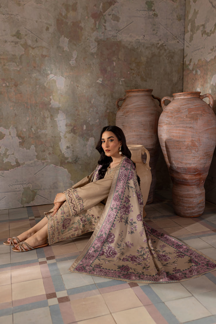 Beige Peel 3Pc - Embroidered Khaddar Dress