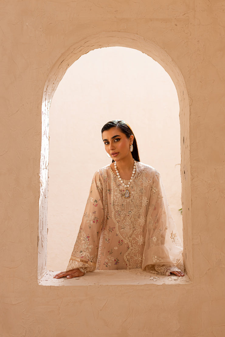 Ammar Peach 3Pc - Embroidered Luxe PRET