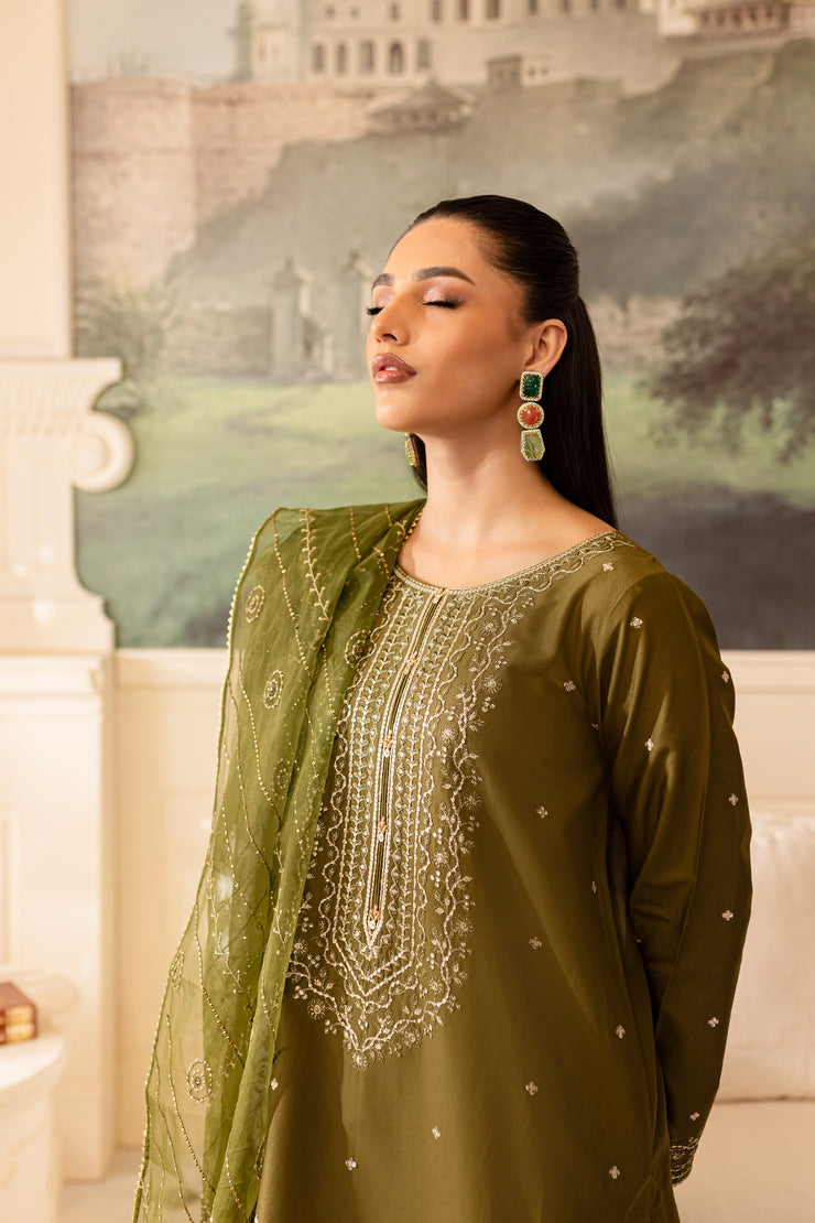 Green Gold 3Pc - Embroidered Lawn Dress