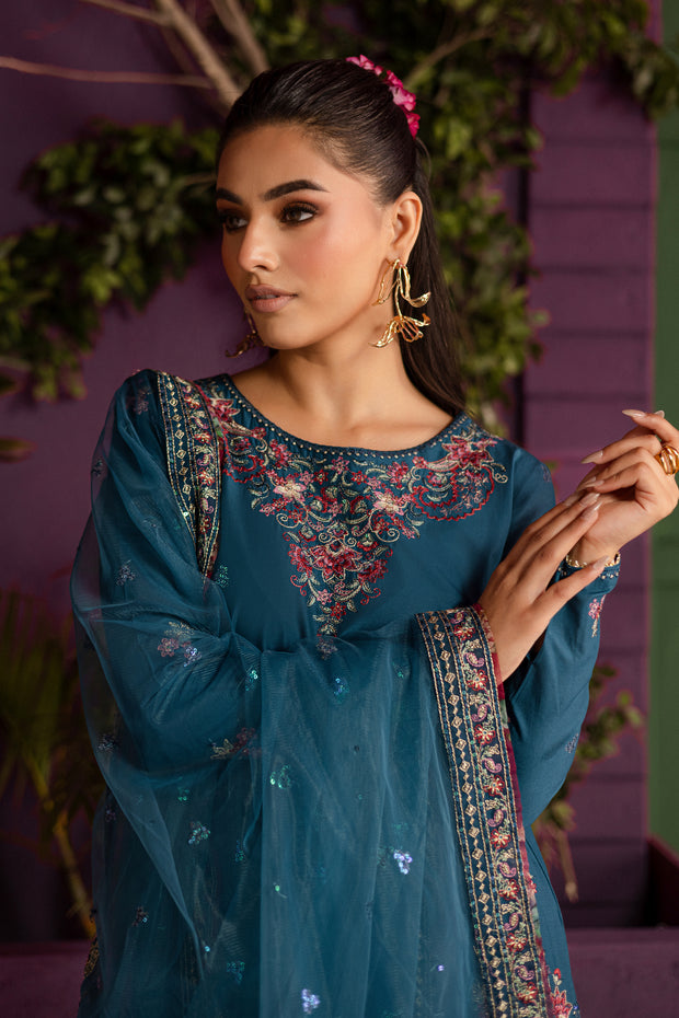 Eshmaal 3Pc - Embroidered Solid Dress