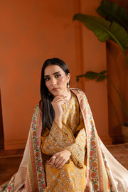 Gold Inarah 3Pc - Embroidered Khaddar Dress