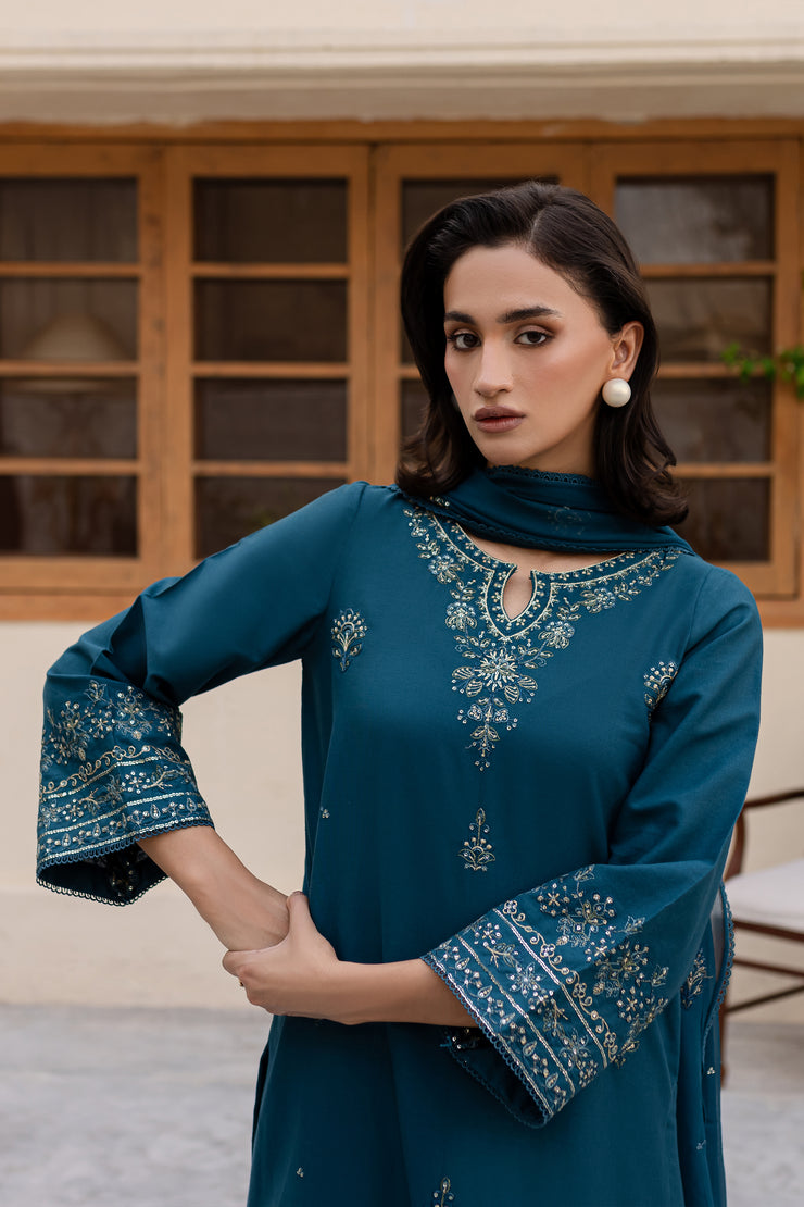 Brucie 3Pc - Embroidered Khaddar Dress