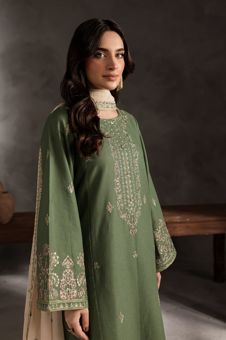 Sage Stone 3Pc - Embroidered Khaddar Dress