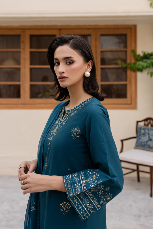 Brucie 3Pc - Embroidered Khaddar Dress