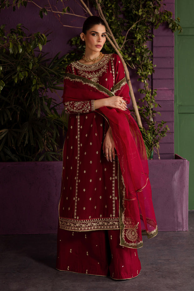 Laal 3Pc - Embroidered Solid Dress