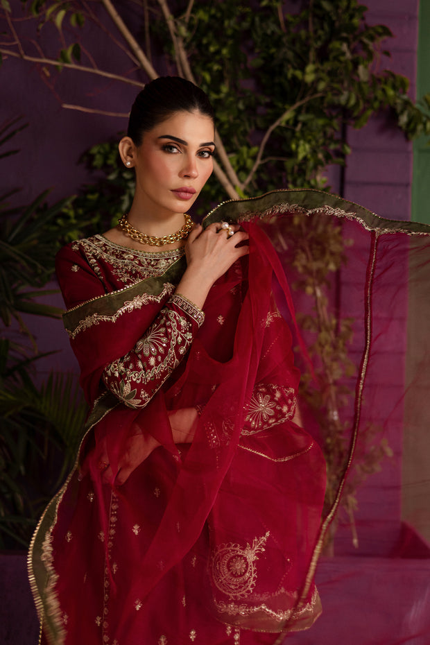 Laal 3Pc - Embroidered Solid Dress