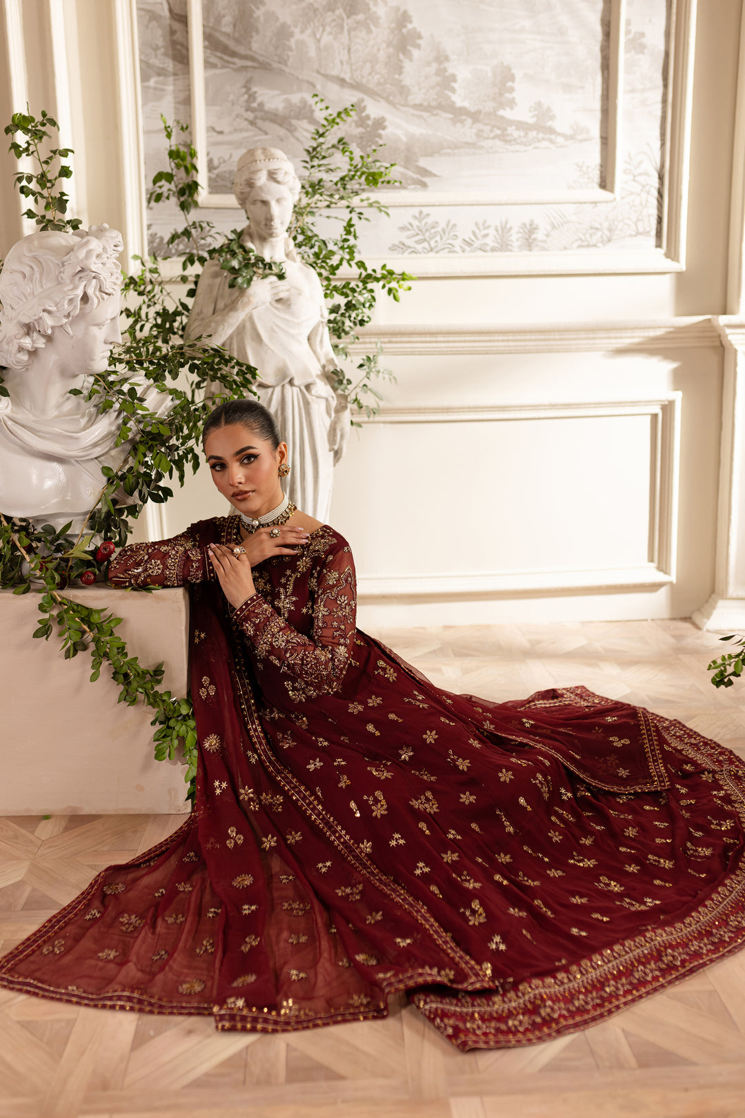 Maroon Flame- 3Pc Formal Eid Dress