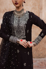 Arbish black raw silk three piece ensemble designed for elegant festive gatherings. Festive luxury Pakistani South Asian