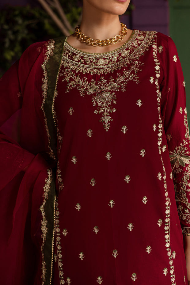 Laal 3Pc - Embroidered Solid Dress