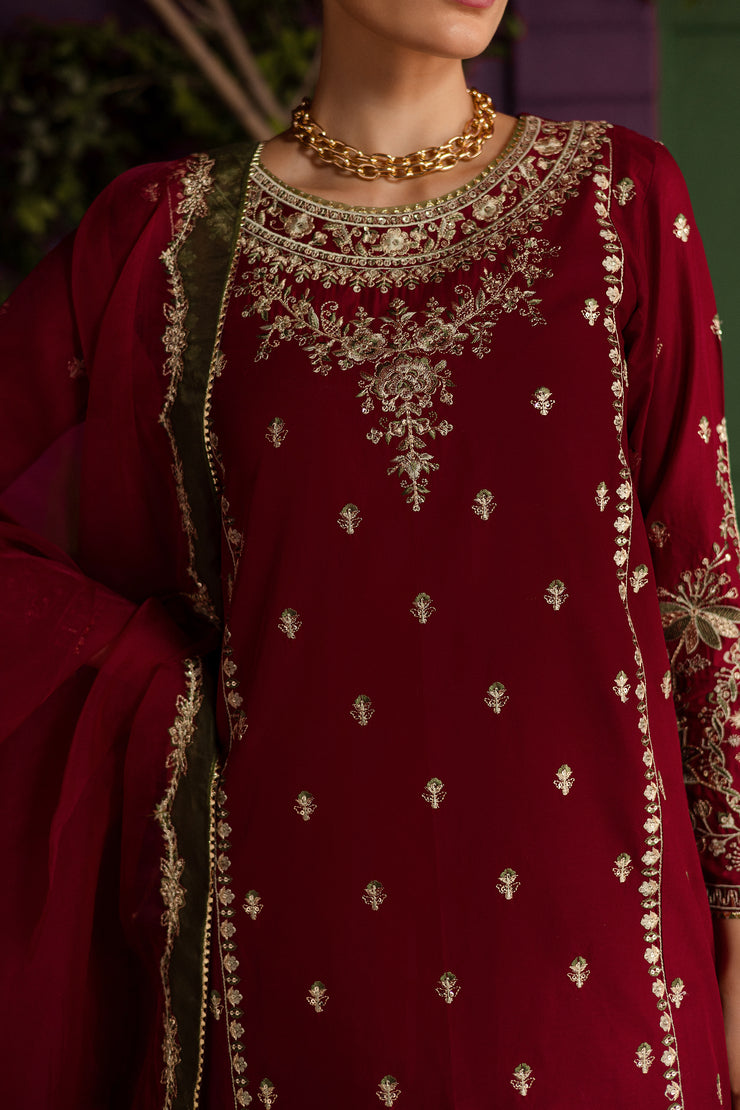 Laal 3Pc - Embroidered Solid Dress