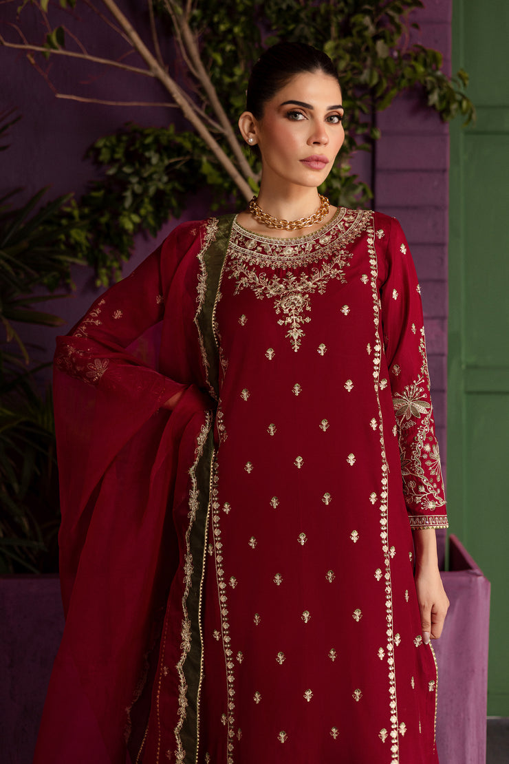 Laal 3Pc - Embroidered Solid Dress