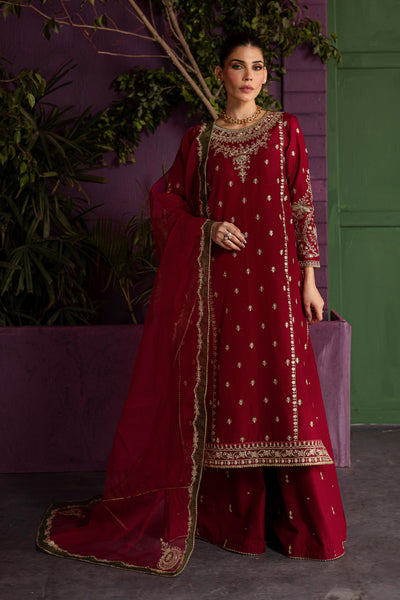 Laal 3Pc - Embroidered Solid Dress