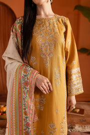 Gold Inarah 3Pc - Embroidered Khaddar Dress