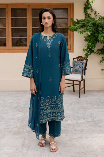 Brucie 3Pc - Embroidered Khaddar Dress