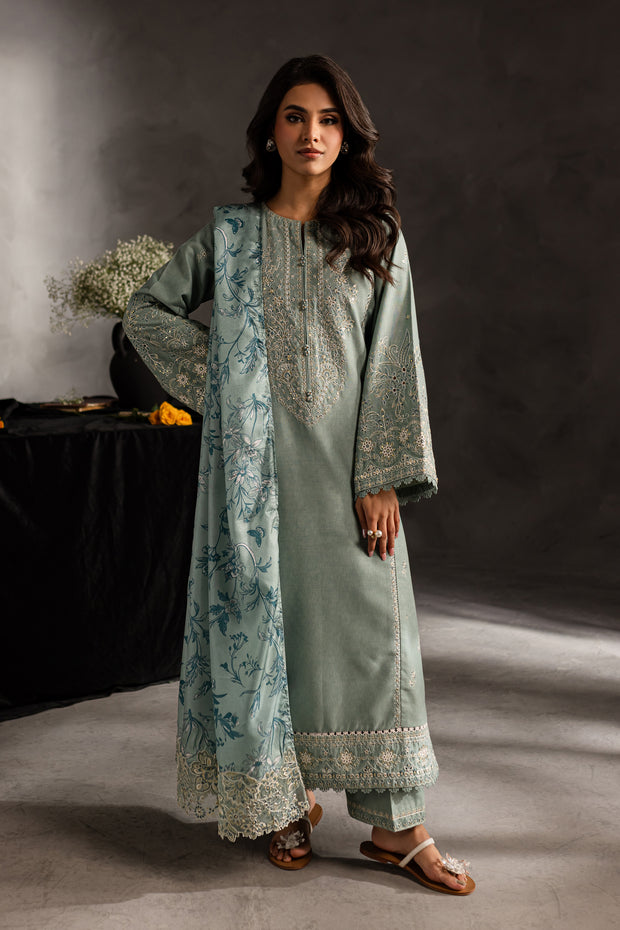 Blue Clue 3Pc - Embroidered Karandi dress