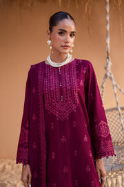 Maroon Henna 3Pc - Embroidered Khaddar Dress