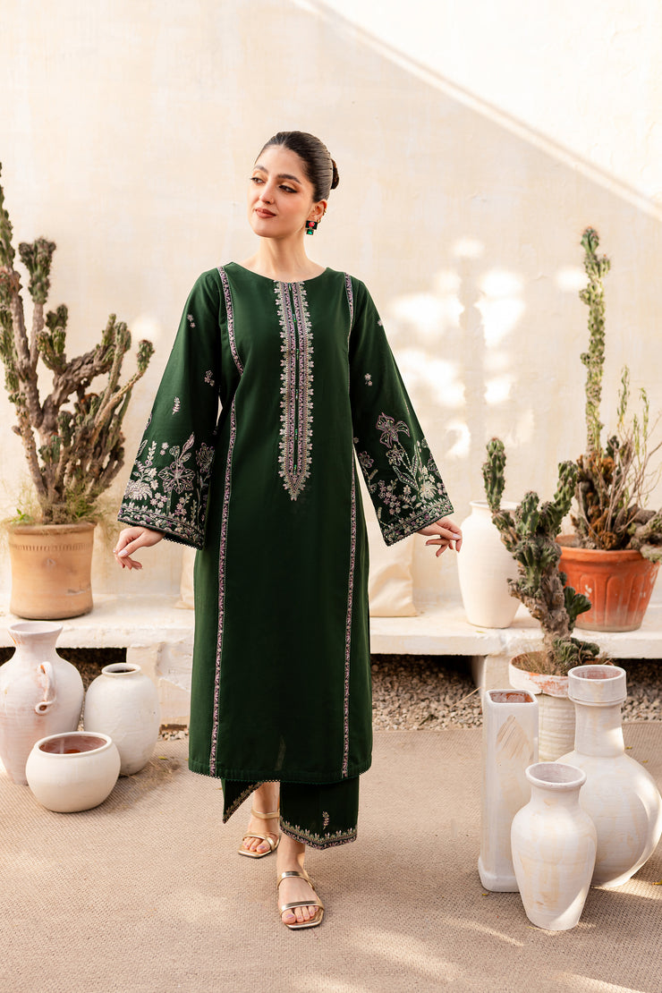 Derain 2Pc - Embroidered Khaddar Dress