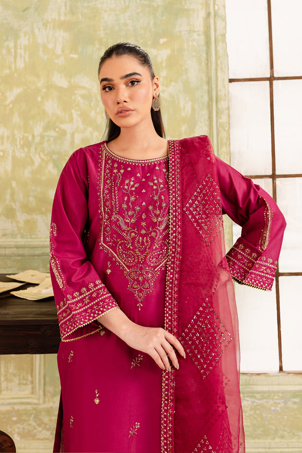 Pink Pine 3Pc - Embroidered Lawn Dress