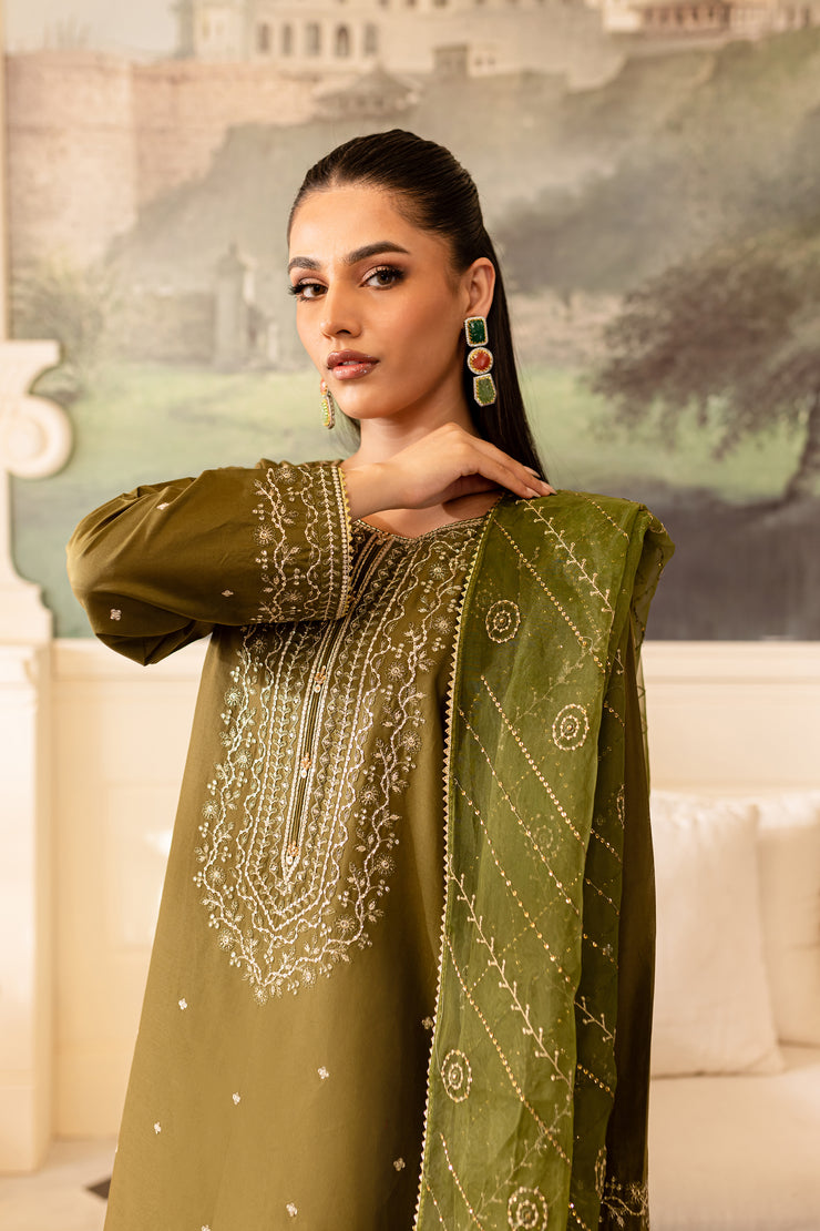 Green Gold 3Pc - Embroidered Lawn Dress