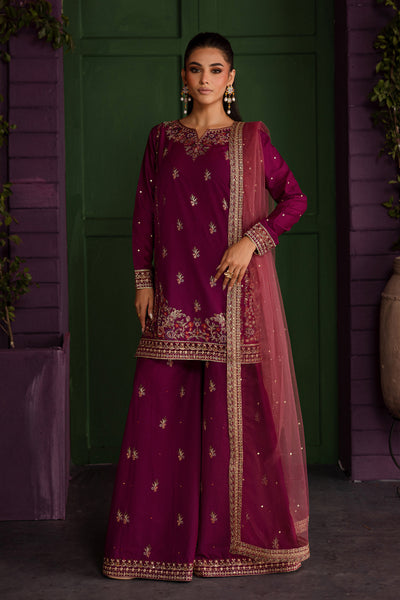Eshaal 3Pc - Embroidered Solid Dress