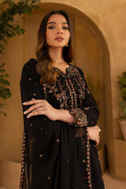 Black Wine 3Pc - Embroidered Khaddar Dress