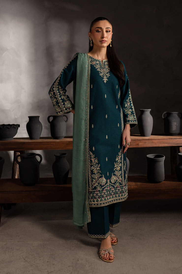 Dark Dew 3Pc - Embroidered Karandi dress