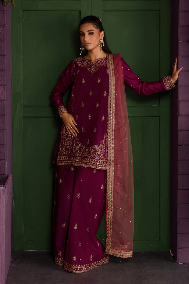 Eshaal 3Pc - Embroidered Solid Dress