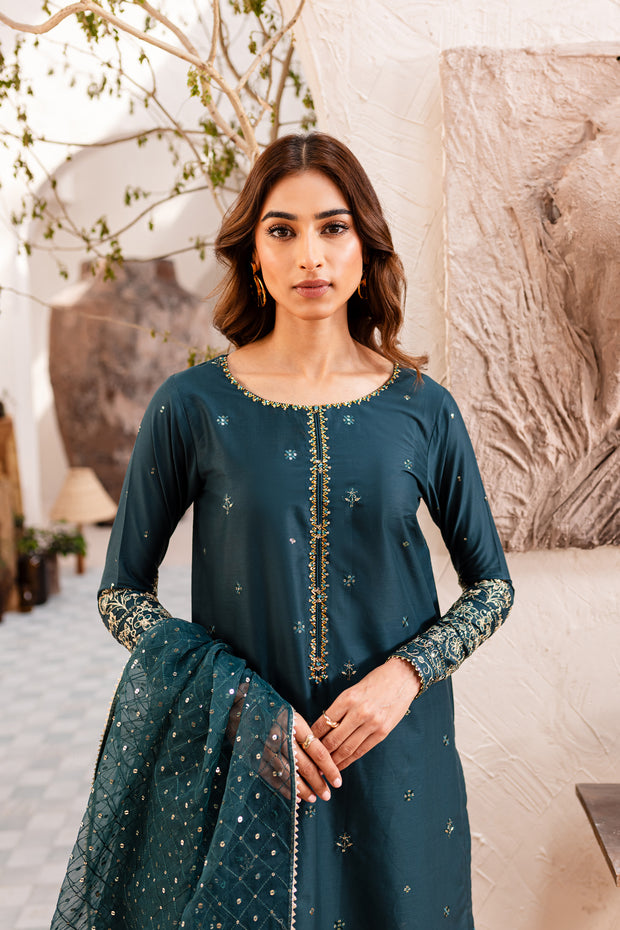 Teal Pearl 3Pc - Embroidered Luxe PRET
