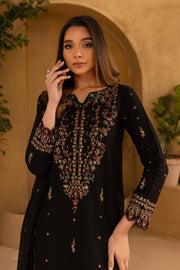 Black Wine 3Pc - Embroidered Khaddar Dress