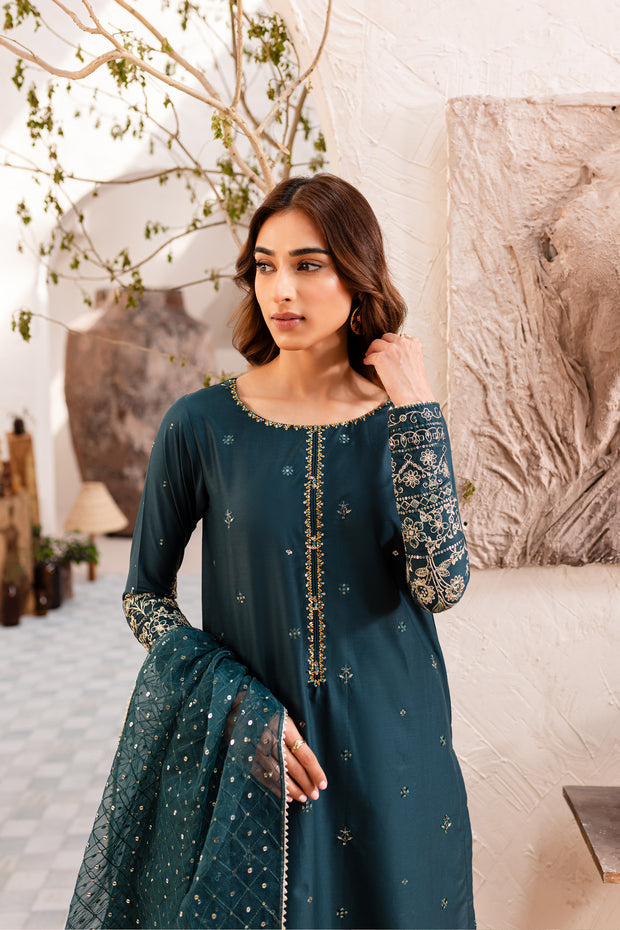 Teal Pearl 3Pc - Embroidered Luxe PRET