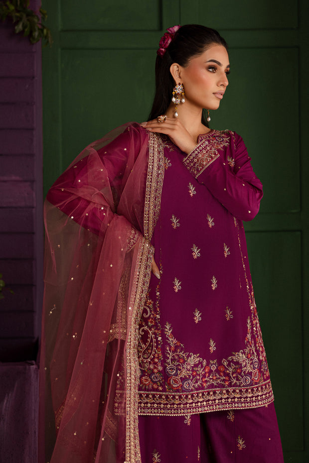 Eshaal 3Pc - Embroidered Solid Dress