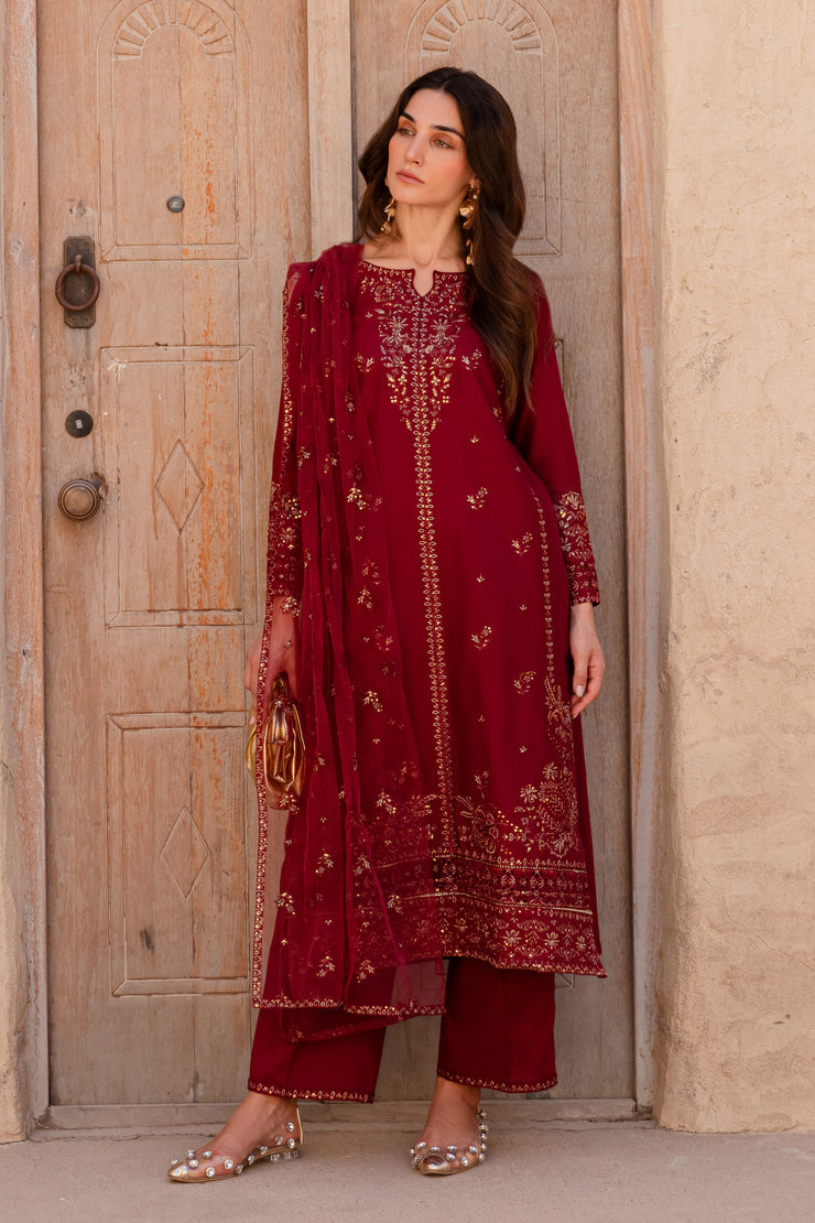 Zyra 3Pc - Embroidered Khaddar Dress