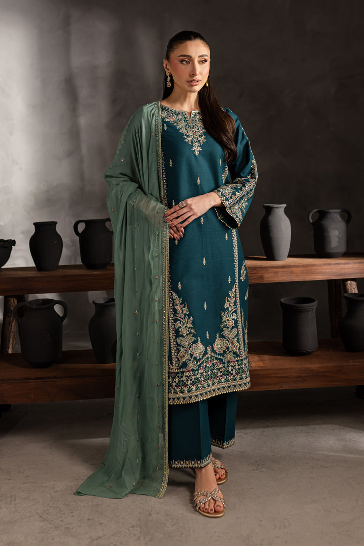 Dark Dew 3Pc - Embroidered Karandi dress