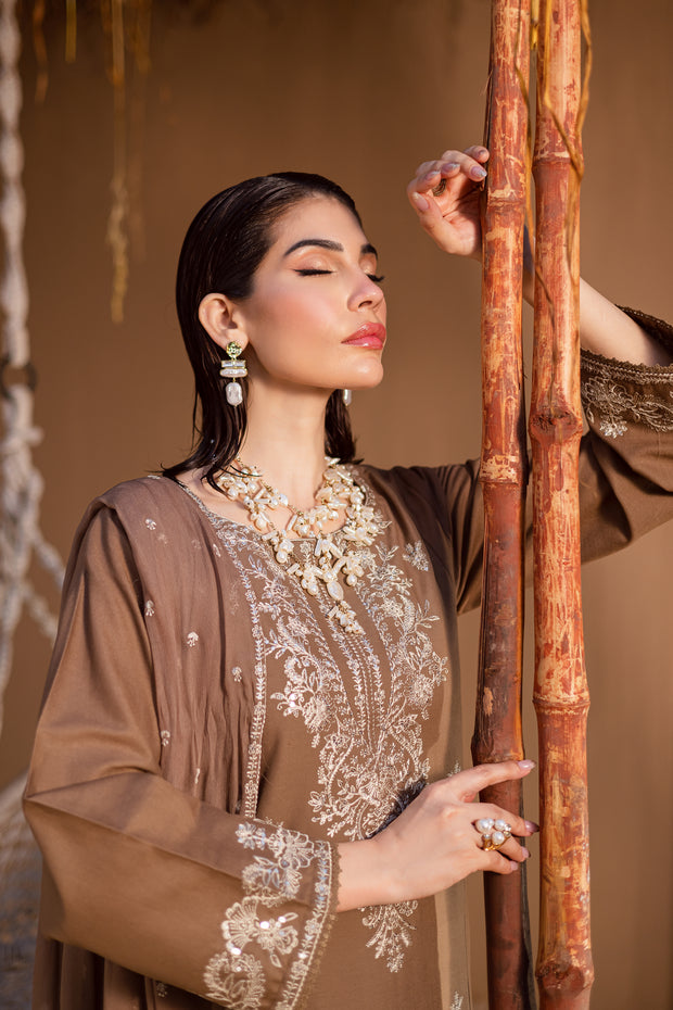 Hazel 3Pc - Embroidered Khaddar Dress