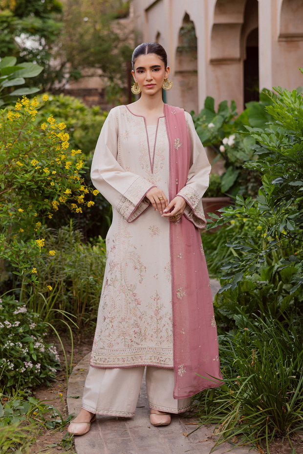 White Castor 3Pc - Embroidered Khaddar Dress